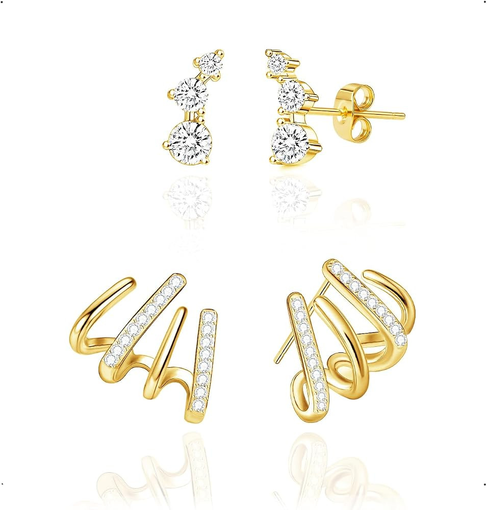 IMBOS Earrings for Women Trendy 14K Gold Stud Earrings Claw Earring Dainty Simple Minimalist Gold... | Amazon (US)