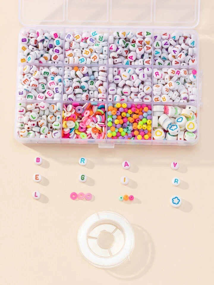 1 caixa detalhe de letras Miçanga diy & 1 rolo fio | SHEIN