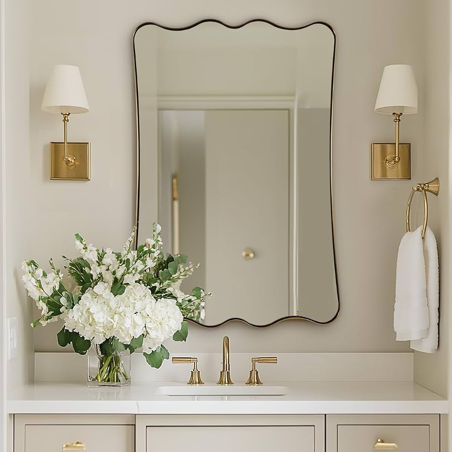 ANDY STAR 24x36 Inch Brushed Gold Scalloped Rectangle Bathroom Mirror | Amazon (US)