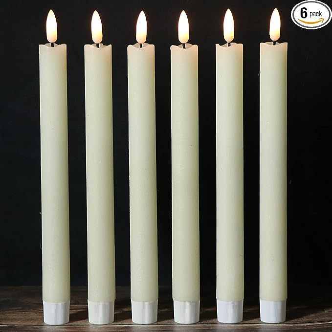 Wondise Ivory Flameless Taper Candles with Timer, 6 Pack Battery Operated LED Flickering 3D Flame... | Amazon (US)