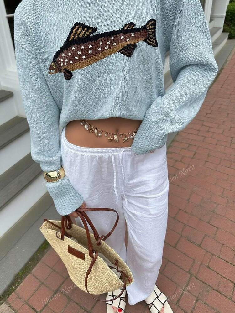 Fall Women Clothes The Fisherman's Daughter Sweater In Blue School Clothes Cute Tops Women Homecoming Y2k Clothes Streetweat Old Money Style Women Teacher Outfits For Women | SHEIN