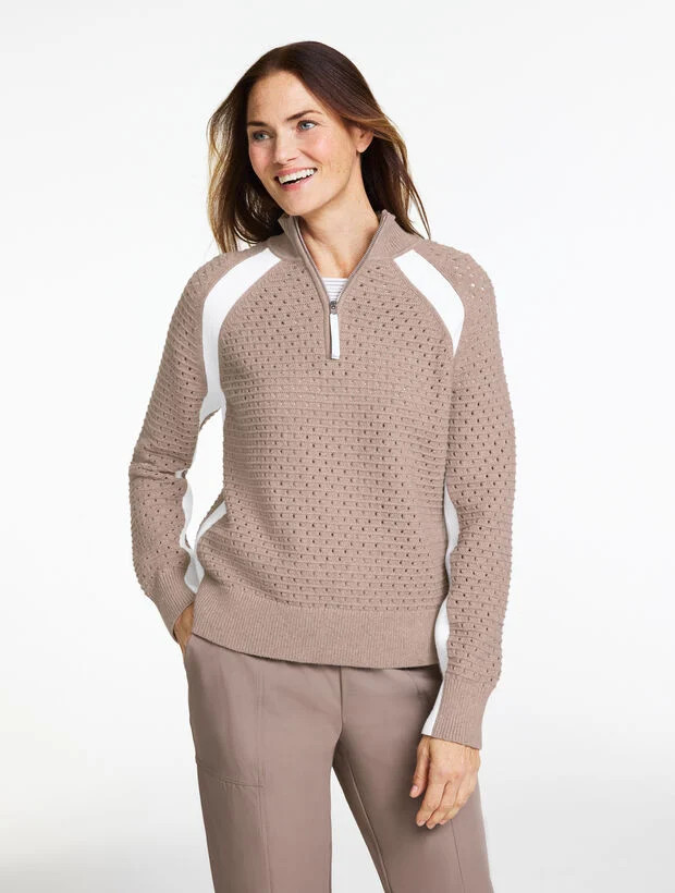 Textured Stitch Framed Half-Zip Sweater | Talbots
