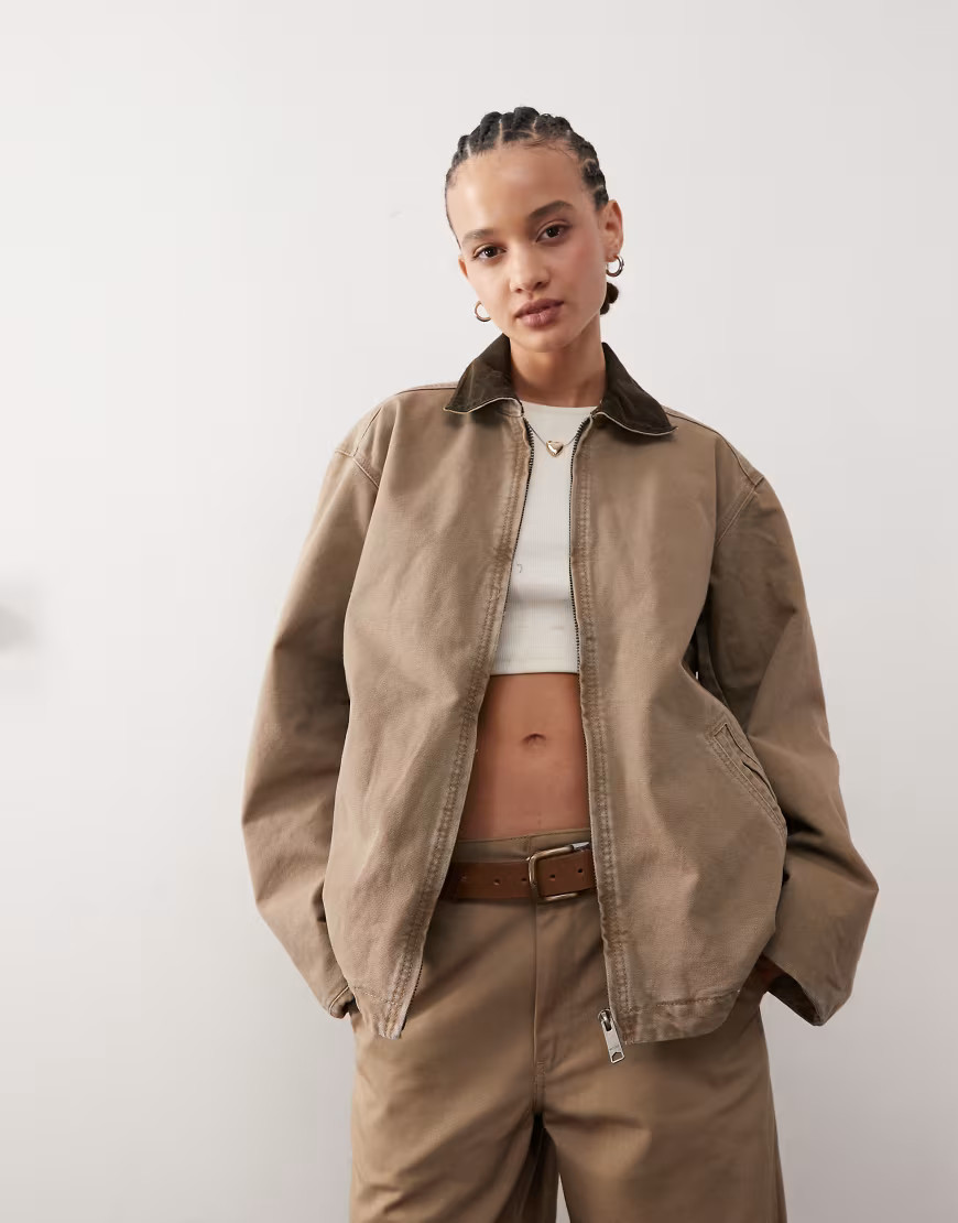 Weekday Belle washed canvas barn jacket in mole-Brown | ASOS (Global)