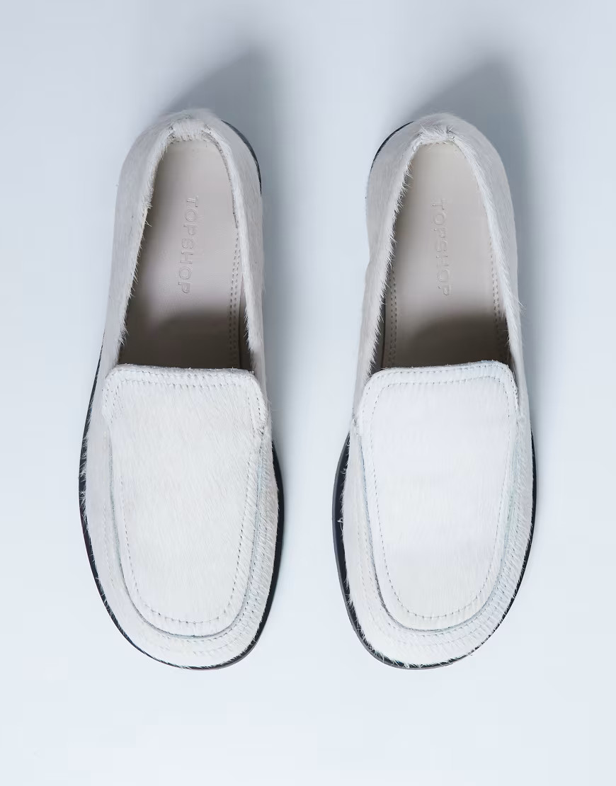 Topshop Corrie flat shoe loafer in off white hair on real leather | ASOS (Global)