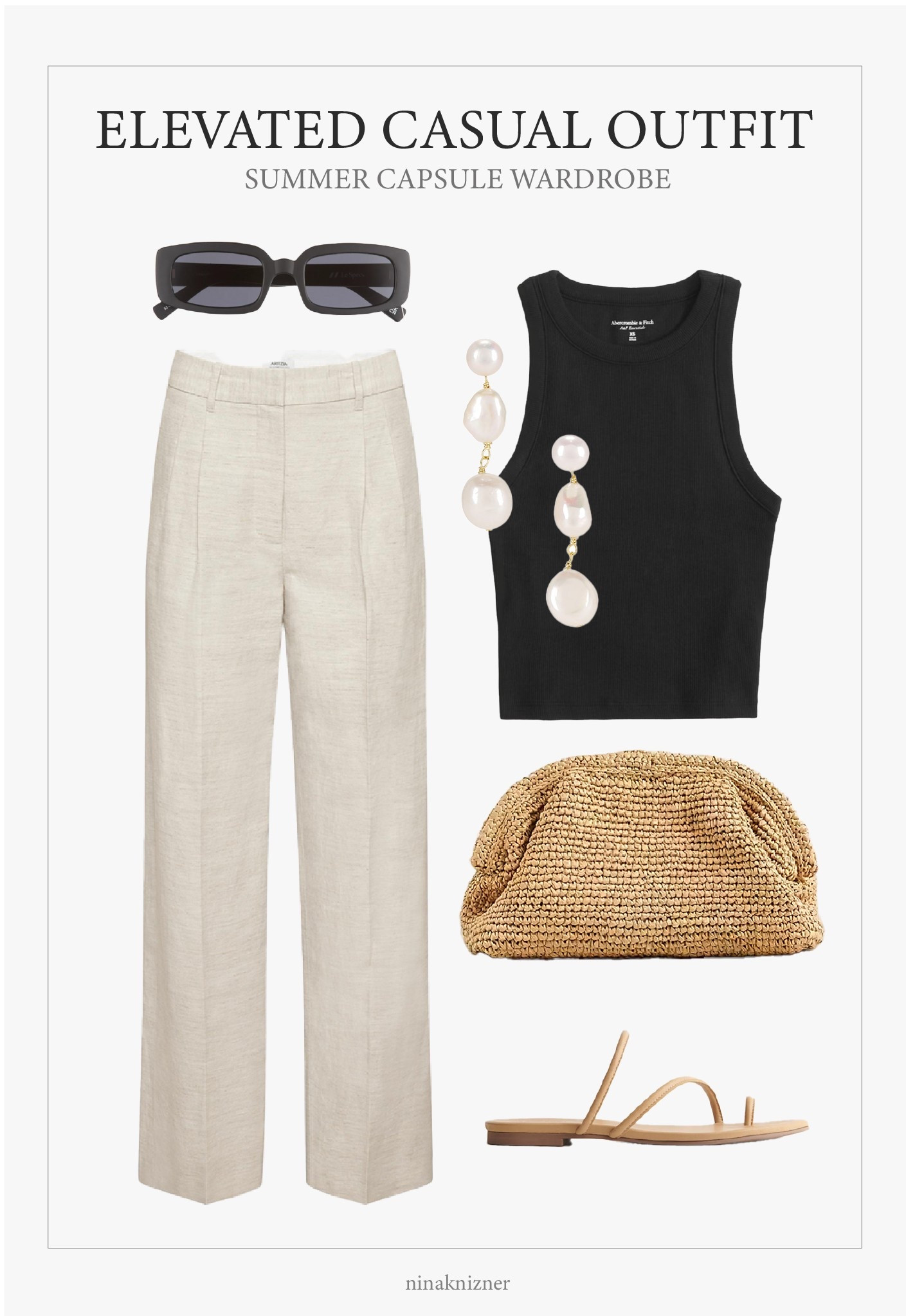 Elevated casual summer outfit, perfect for lunch and dinner dates.

Neutral linen pants from Aritzia,  paired with a straw clutch and strappy sandals. Pearl earrings and black sunglasses.


#summeroutfit
#capsulewardrobe #modernluxe #quietluxury #neutraloutfits

#LTKStyleTip #LTKSeasonal #LTKTravel