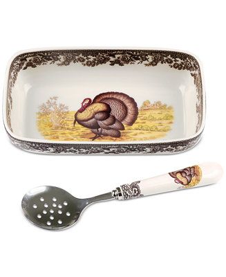 Spode Woodland Turkey Cranberry Dish with Slotted Spoon & Reviews - Serveware - Dining - Macy's | Macys (US)