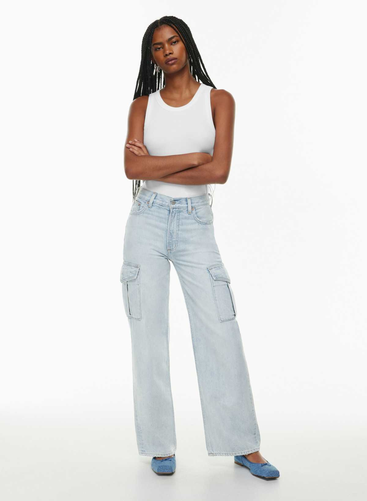 Denim Forum Women's The Farrah Hi-Rise Cargo Jean in 15 Yrs Brl Thr Bleu | 31 | Aritzia
