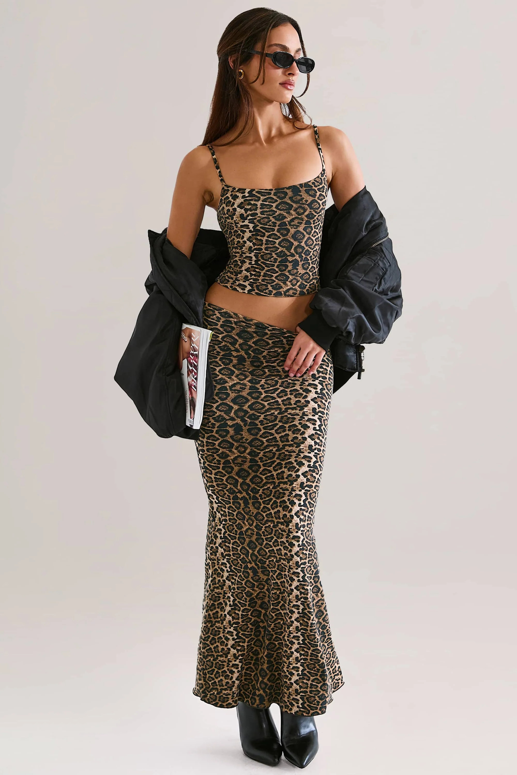 Modal Mid-Rise Fishtail Maxi Skirt in Leopard Print | Oh Polly