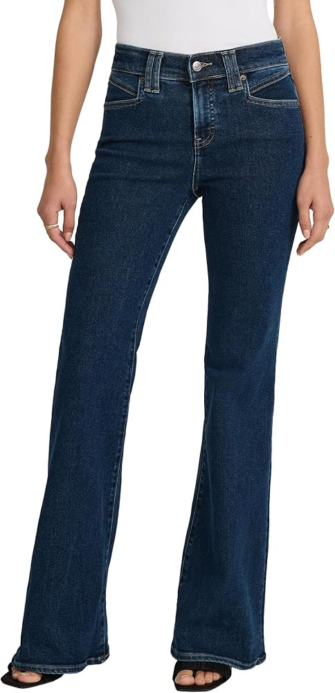 EXPRESS Women’s Hyper Sculpt ’70s Flare Jeans – Mid Rise Stretch Denim, Body-Contouring –... | Amazon (US)