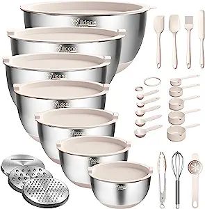 Mixing Bowls with Airtight Lids, 27 PCS Stainless Steel Nesting Bowls Set, with 3 Grater Attachme... | Amazon (US)