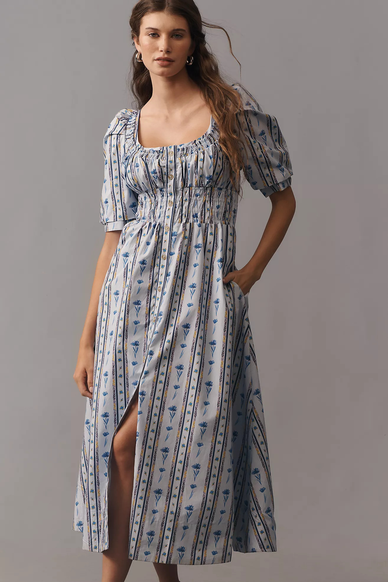 By Anthropologie Short-Sleeve High-Low Midi Dress | Anthropologie (US)