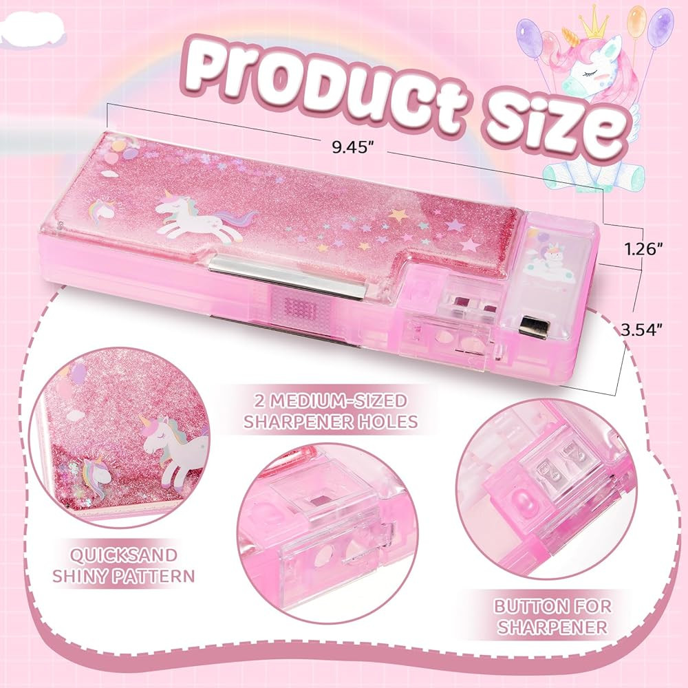 Henoyso 2 Pcs Multifunctional Pencil Box for Girls Mermaid Unicorn Pencil Case Sparkly Magical Mo... | Amazon (US)