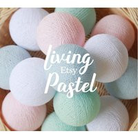 Cotton Ball String Lights For Bedroom Night Nursery Decor Fairy Baby Shower Gift - White, Mint, Pastel Pink, Alice Blue | Etsy (US)