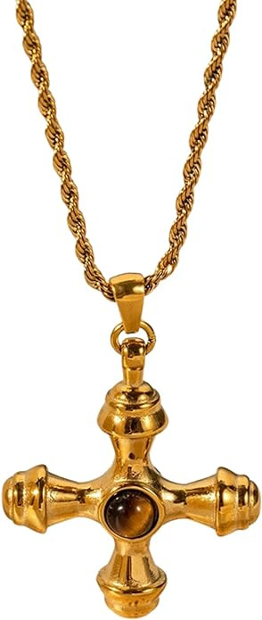 18K Plated Gold Cross Necklace Chunky Cross Necklace Summer Necklaces Vintage Necklace Y2k | Amazon (US)