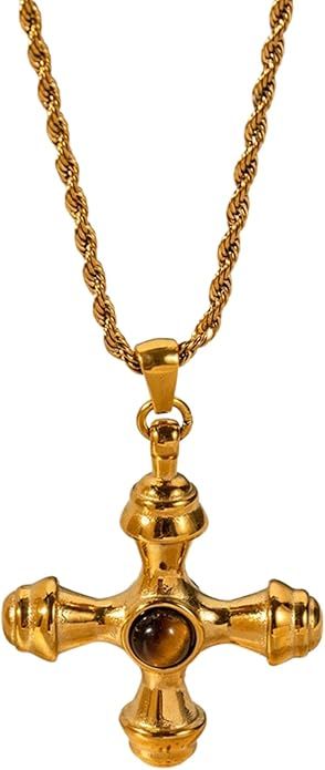 18K Plated Gold Cross Necklace Chunky Cross Necklace Summer Necklaces Vintage Necklace Y2k | Amazon (US)