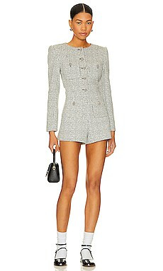 Alice + Olivia Shiloh Btnfrnt Ptch Pock Rompr in Black & Off White from Revolve.com | Revolve Clothing (Global)