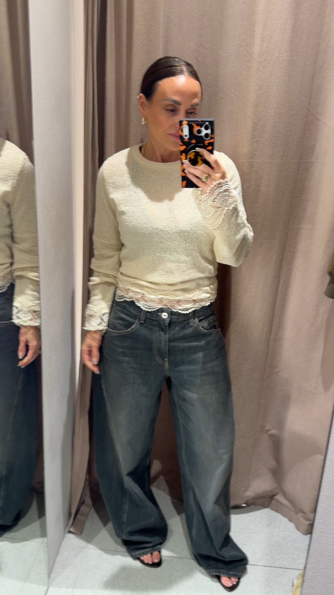 Loved the wash of these pants. I did actually swap to go down a size, left with a 2.   Large sweater, just tied up in back to sinch waist

#LTKdayinmylife #LTKgrwm #LTKootd