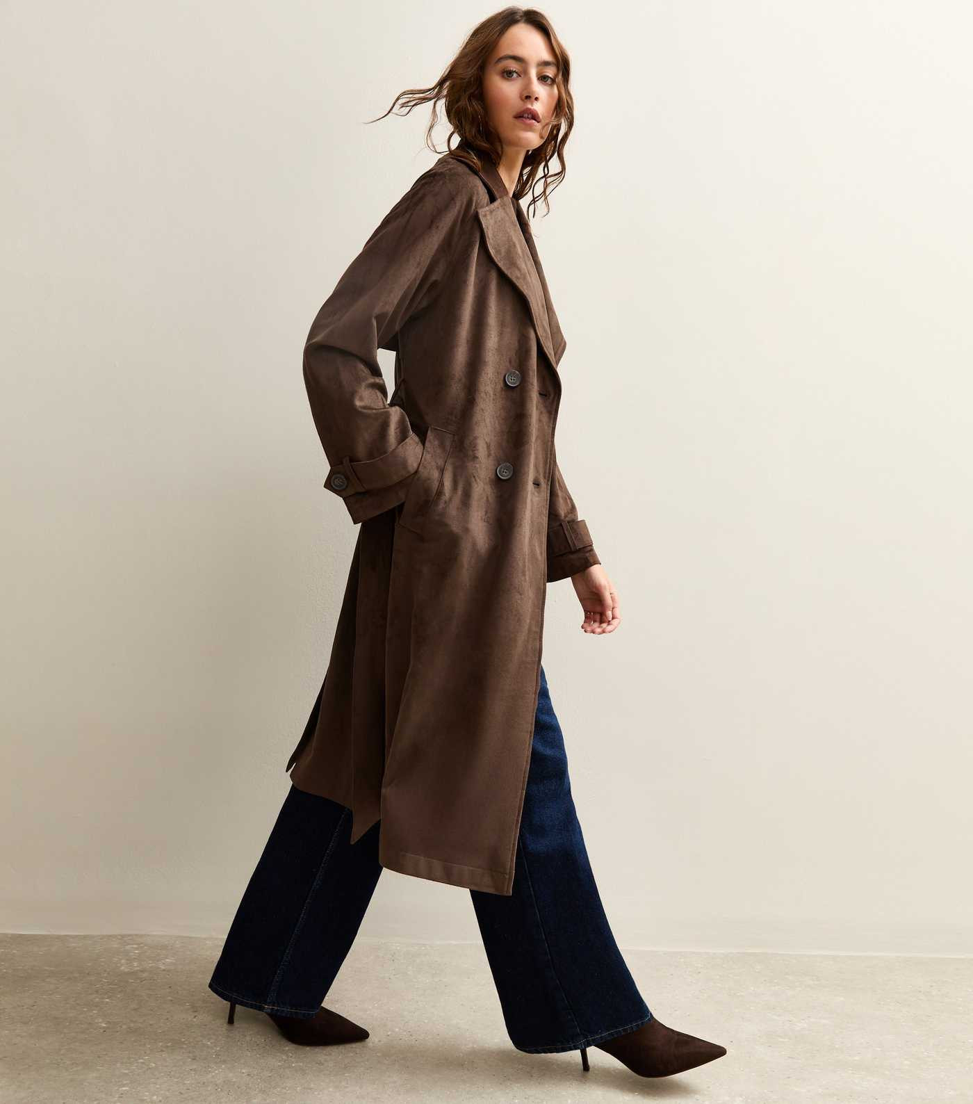 Brown Faux Suede Belted Trench Coat | New Look | New Look (UK)