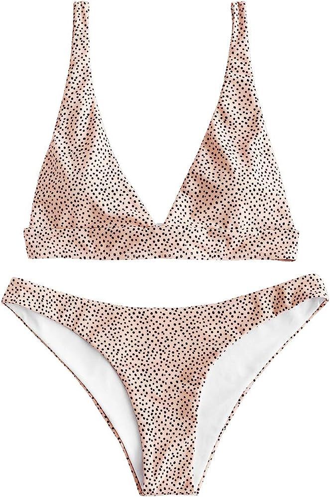 ZAFUL Women's Spaghetti Straps Polka Dot High Cut Two Piece Bikini Set | Amazon (US)