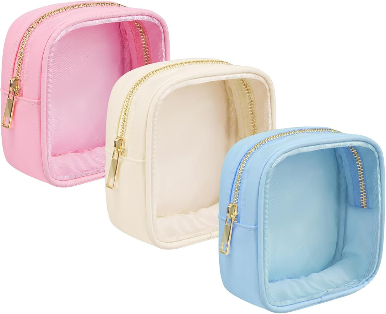 Clear Makeup Bag for Purse 3 Pcs Small Nylon Zipper Pouch Mini Travel Cosmetic Bag Clear Toiletry... | Amazon (US)