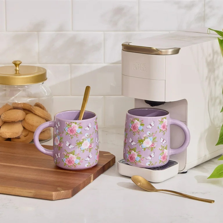 Thyme & Table 14.5 fl oz Purple Floral Stoneware Mug, Set of 2 | Walmart (US)