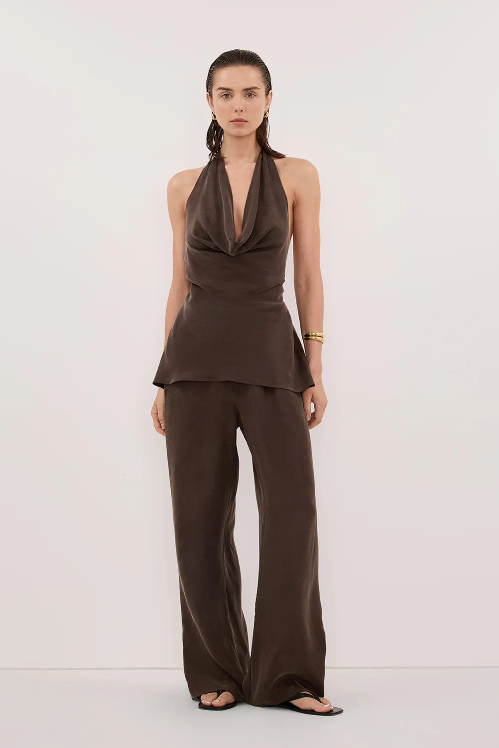 ADDIE BITTER CHOC CUPRO PANT | DISSH