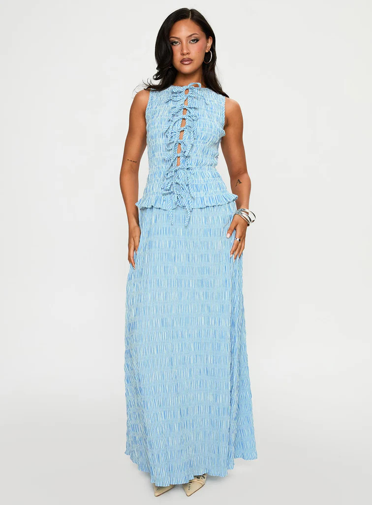 Songbird Shirred Maxi Dress Blue | Princess Polly US