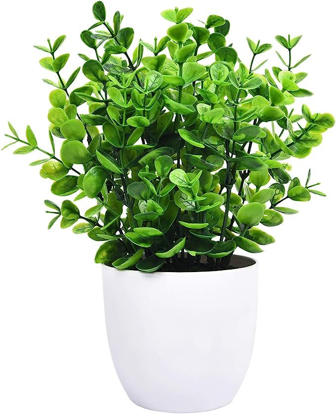 Shiny Flower Eucalyptus Potted Plant Green Faux Potted Plants Mini Artificial Plants in Pots for ... | Amazon (US)