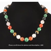 Gorgeous Silver with Tigers Eye & Red/Green/White/Peach Agate Stone Necklace | Etsy (US)