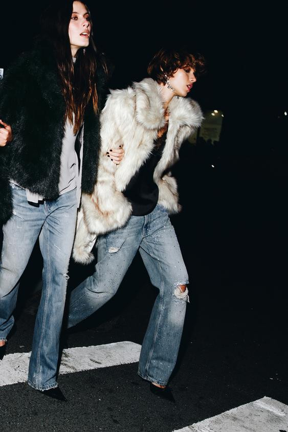 TRF RIPPED WIDE LEG RHINESTONE JEANS | Zara US