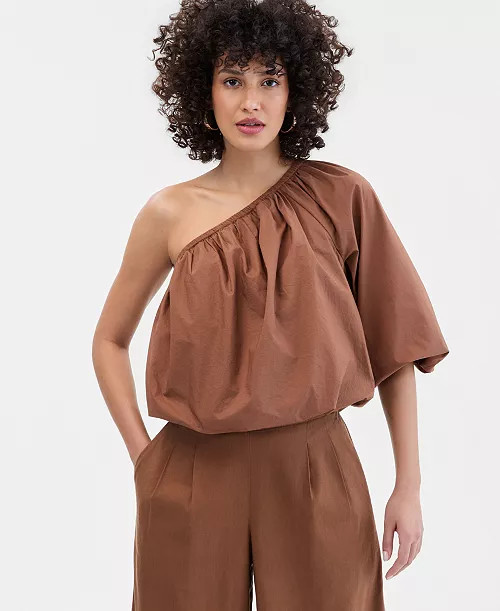 Women's One-Shoulder Bubble-Hem Top | Macy's