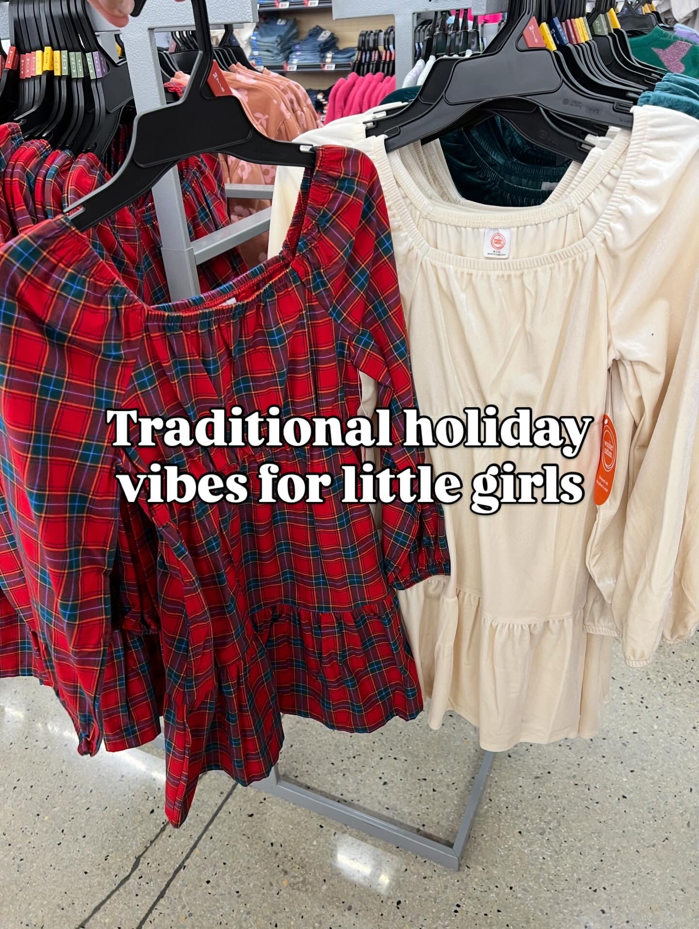 Walmart little girls dresses in plaid or velour, Christmas party ready! The neckline is wide on these, I got my daughter the fall version of this dress and it fits true to size. #walmartfinds 

#LTKKids #LTKHoliday #LTKFindsUnder50