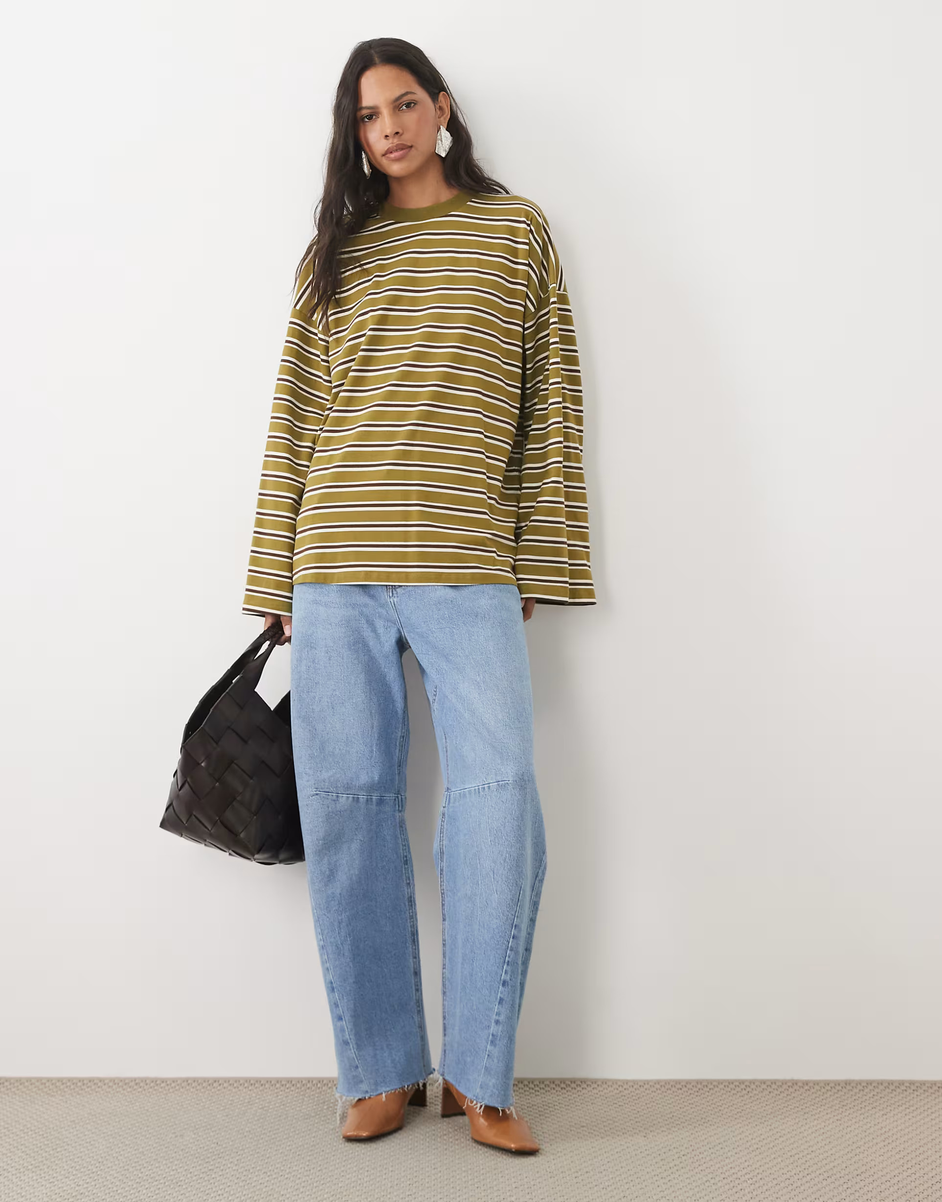 ASOS DESIGN crew neck long sleeve t-shirt in green stripe | ASOS (Global)