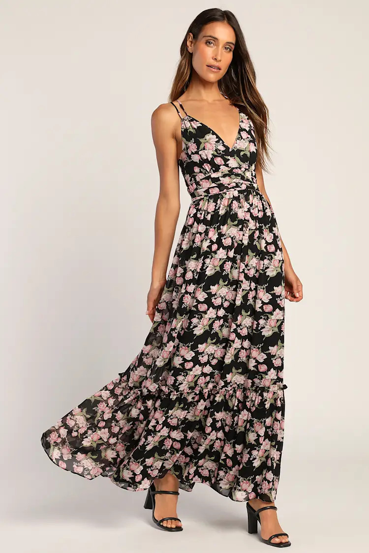 Radiant Look Black Floral Print Sleeveless Maxi Dress | Lulus (US)