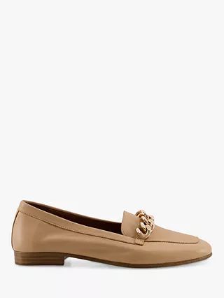 Dune Goldsmith Leather Chain Detail Loafers, Camel | John Lewis (UK)