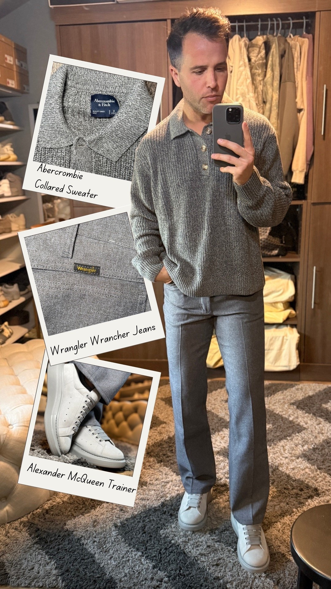 Keeping it simple for Church in shades of grey today. The Abercrombie 3 button collared sweater is one of my favorite pieces this fall. Paired  with Wrangler Wrancher jeans and finished the look with classic Alexander McQueen suede trainers. It’s such a clean, minimal look built around neutral grey tones. If you’re looking for men’s monochrome outfits, neutral style, or elevated comfy styles. 

#LTKootd #LTKMens #LTKHoliday