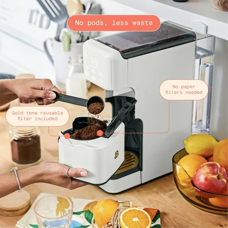 Beautiful Perfect Grind™ Programmable Single Serve Coffee Maker, White Icing by Drew Barrymore | Walmart (US)