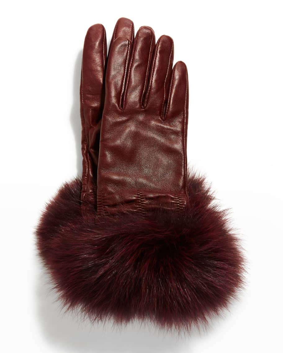 2-Button Cashmere-Lined Gloves w/ Fox Fur | Neiman Marcus