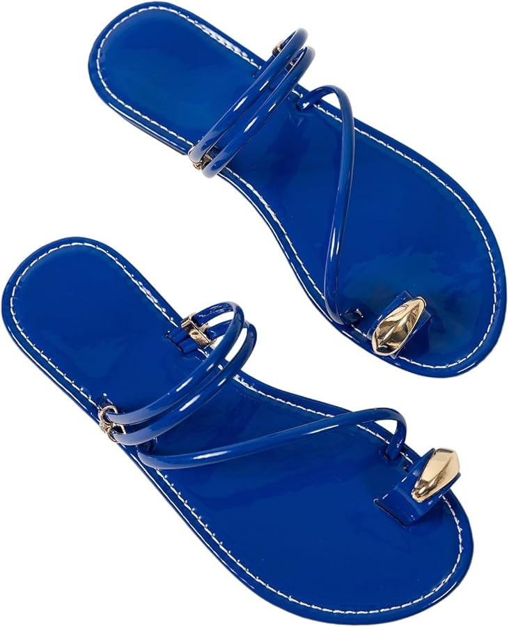 Verdusa Women's Metallic Open Toe Ring Sandals Summer Strappy Flat Sandals | Amazon (US)