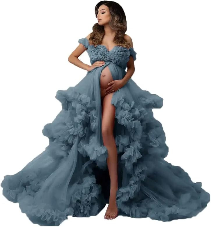 Women's Tulle Robe for Maternity Photoshoot Puffy Ruffles Bridal Lingerie Bathgown Illusion Weddi... | Amazon (US)