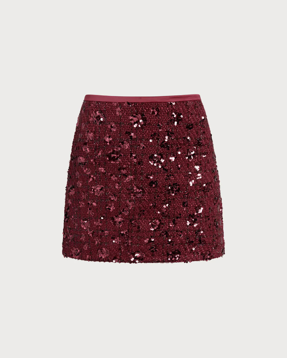 Wine Red Sequins A-Line Mini Skirt | rihoas.com
