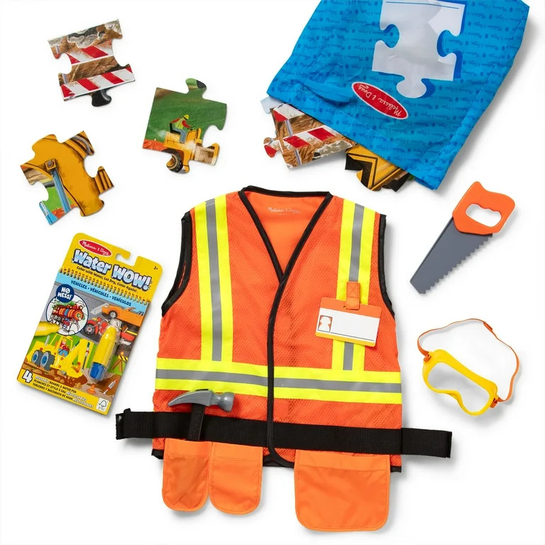 Melissa & Doug Construction 3-in-1 Deluxe Collection Themed Gift Set \u2013 Costume Role Play, Pu... | Walmart (US)