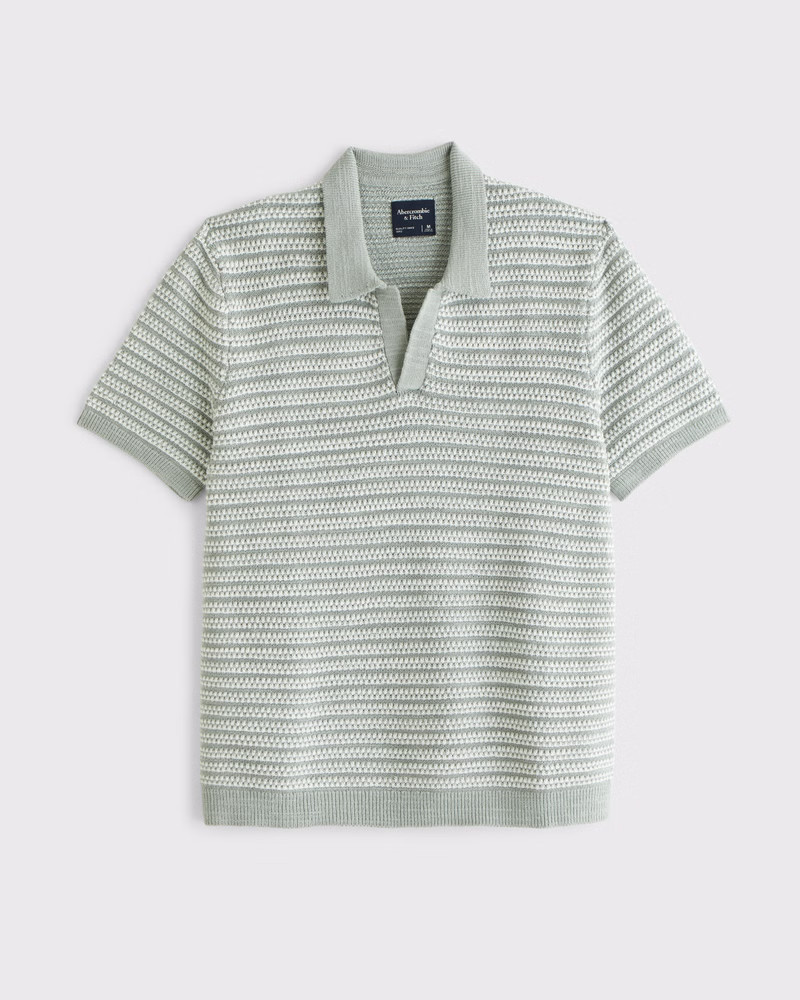 Abercrombie & Fitch Men's Textural Striped Johnny Collar Sweater Polo in Misty Sage Stripe - Size M TALL | Abercrombie & Fitch (US)