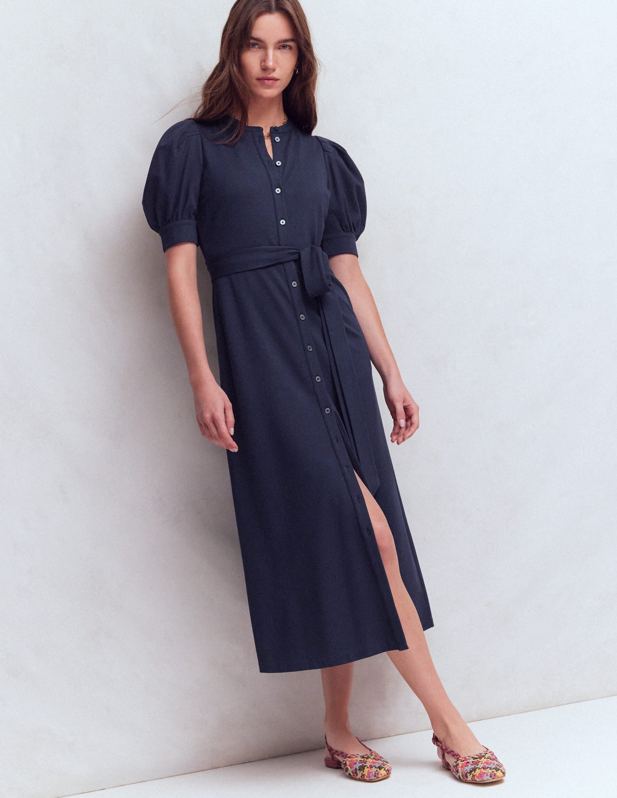 Puff Sleeve Ponte Shirt Dress-Navy | Boden (US)