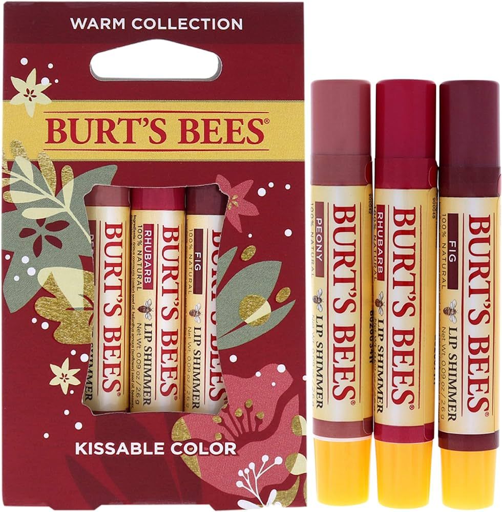 Burts Bees Kissable Color Warm Collection Unisex Lip Shimmer Peony, Rhubarb, Fig 3 oz | Amazon (US)