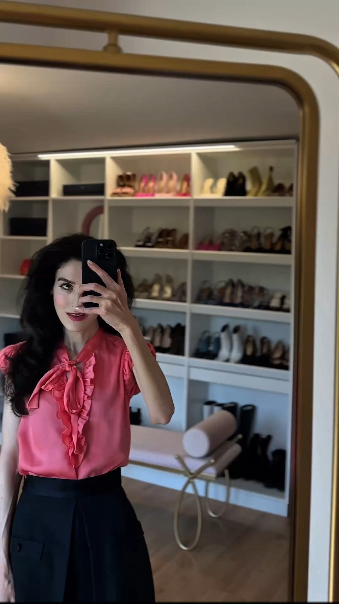 Coral satin blouse, short sleeve blouse, Bermuda shorts, black shorts, high waisted shorts, tailored shorts, high heel sandals, night out outfit, party outfit, date night outfit

#LTKSaleAlert #LTKParties #LTKPetite