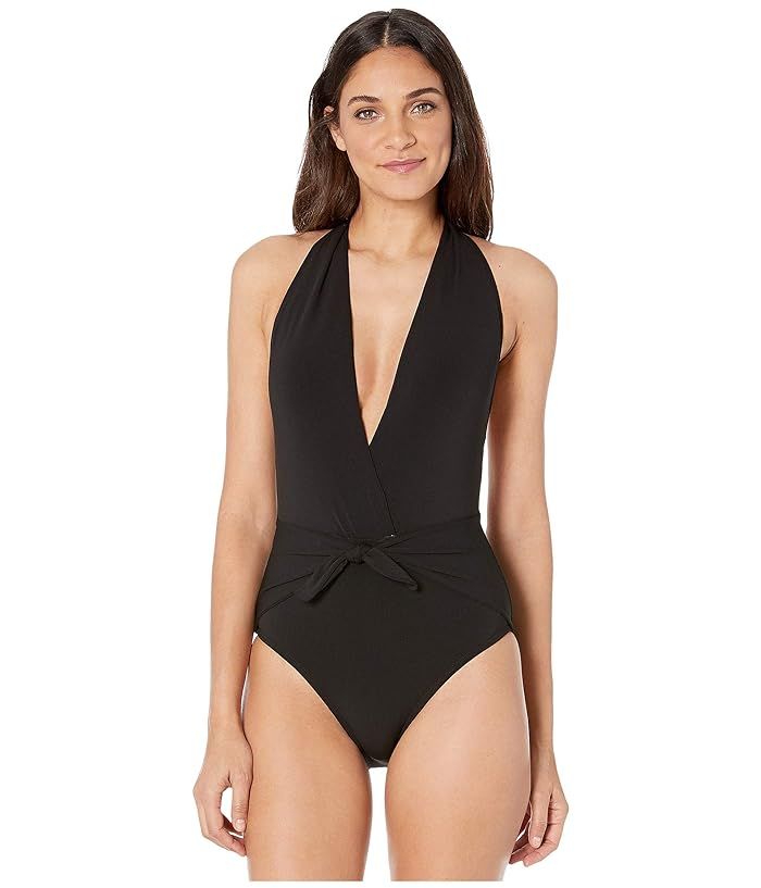 Robin Piccone Ava One-Piece Plunge (Black) Women's Swimsuits One Piece | Zappos