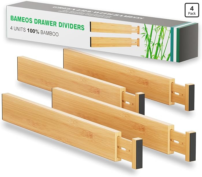 BAMEOS Drawer Dividers kitchen Organization Bamboo Utensil Organizers for Kitchen Bedroom Bathroo... | Amazon (US)