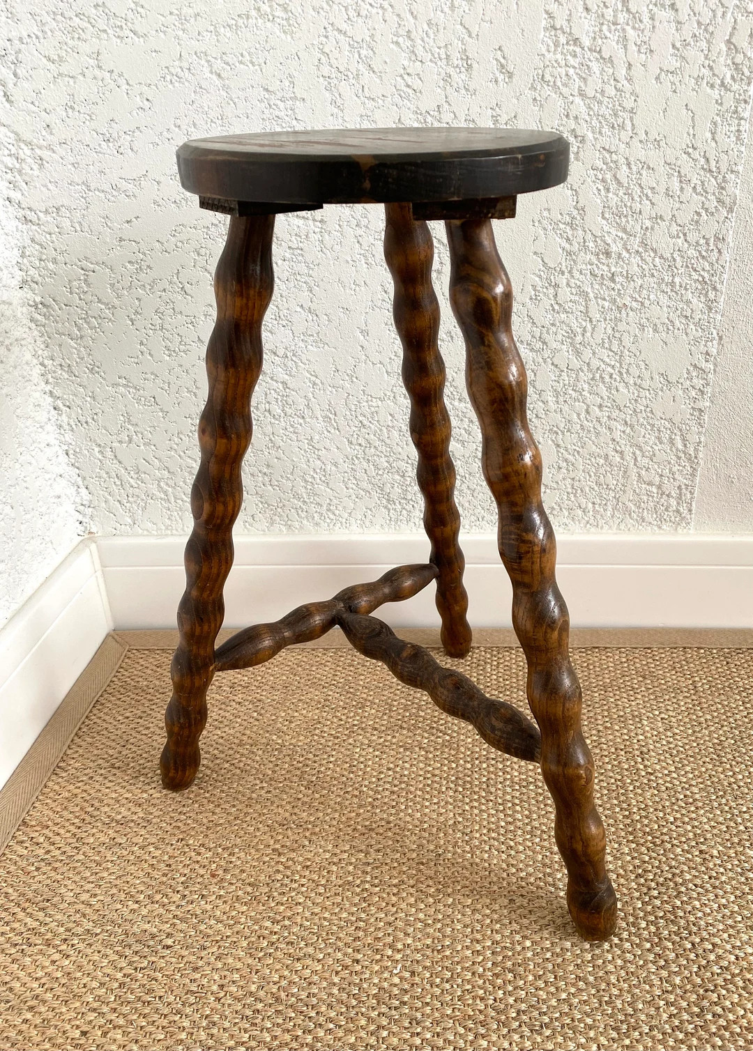 Turned solid wood French TRIPOD TABOURET, Turned wood saddle, Vintage MID -Century, Vintage Frenc... | Etsy (US)