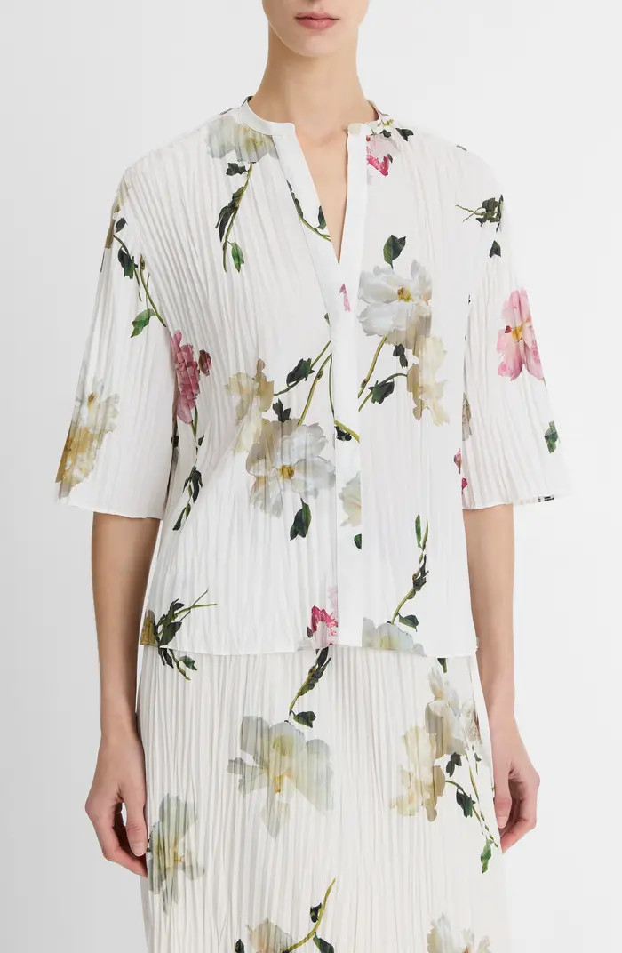 Vince Wilted Peony Plissé Button-Up Shirt | Nordstrom | Nordstrom